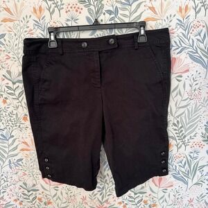 AB Studio Black Bermuda Shorts‎ Y2K Button Hem Detail